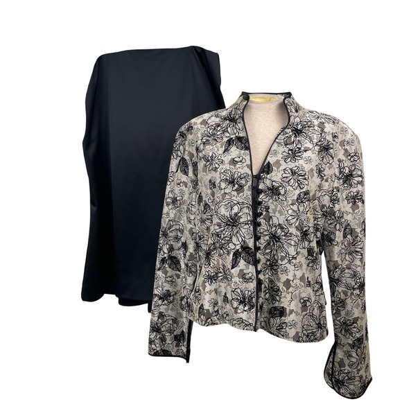 JS Collections Jackets & Blazers - JS Collections Womens Blazer Jacket and Skirt Set Floral Lace Black Trim Size 16